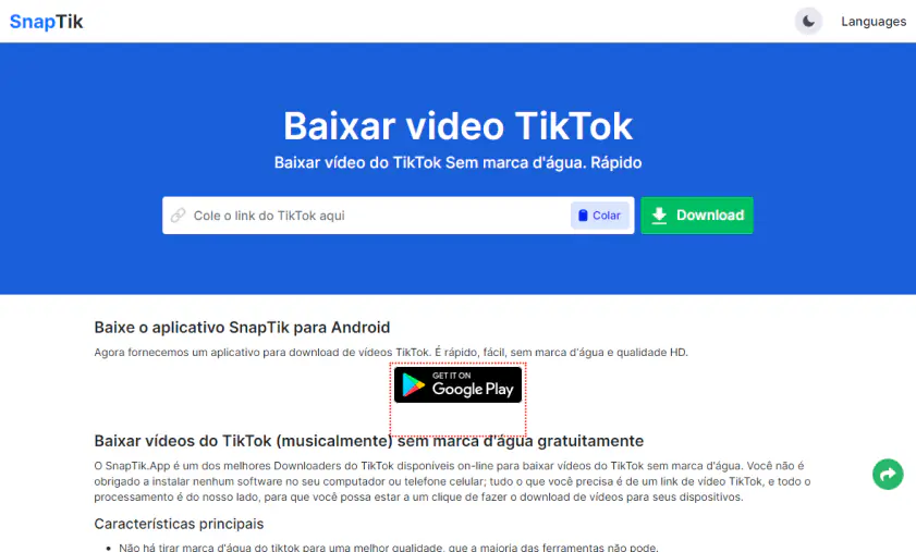 Baixar video TikTok sem marca d'água com o TikTok downloader