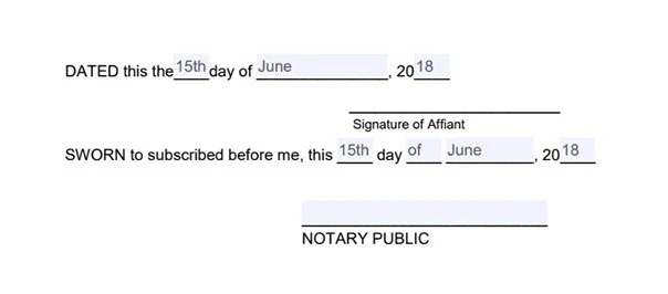 Add the date and the signature to the affidavit form