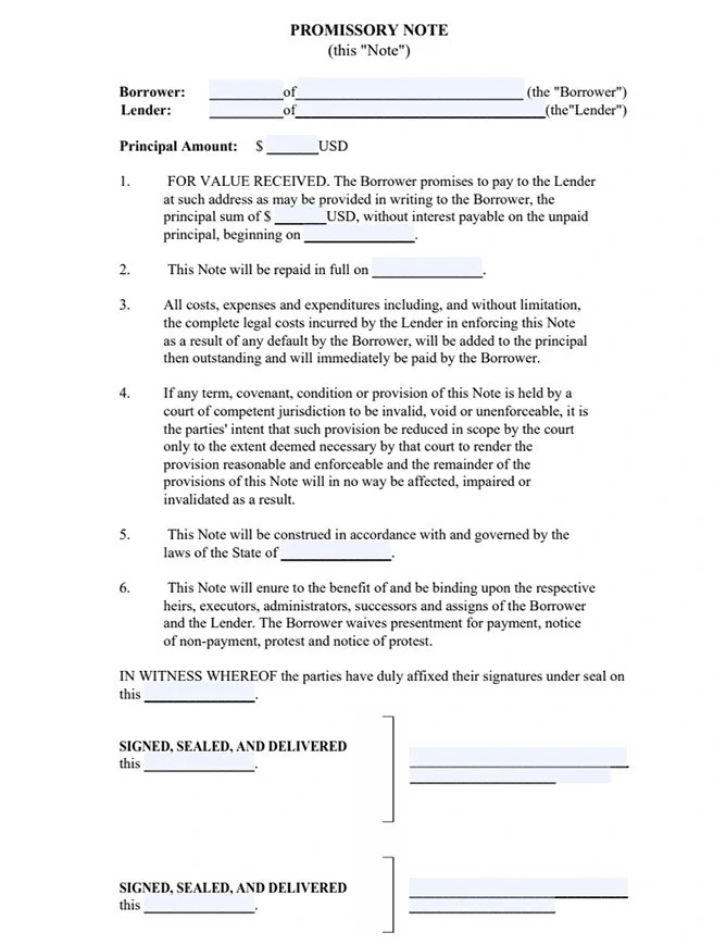 Promissory note template