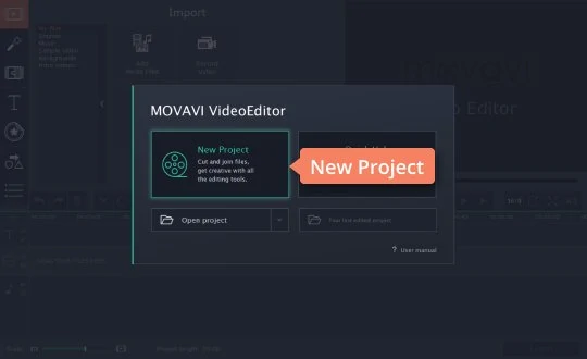 Start creating a new project in Movavi's YouTube intro maker