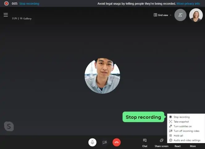 skype call screen shot