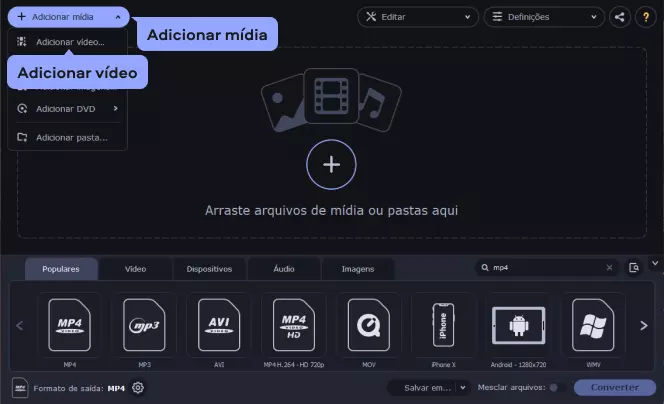 Ferramenta para converter vídeos online com ações rápidas